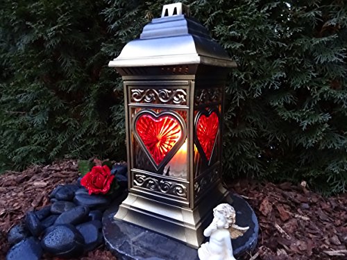 GRABLAMPE GRABLATERNE MIT HERZ incl.GRABLICHT 36,0cm ♥ GRABSCHMUCK GRABLEUCHTE Herzgitter Gabione Friedhof Engel Grabherz - 3