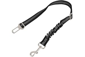 AITODOS TA AiTodos® 1 Piezas Cinturón de Seguridad para Perros para Coche, Cinturón de Seguridad Ajustable para Perros de Coche 50-85 cm, Cinturón de Seguridad con Acolchado Elástico, Noche Reflectante - Negro