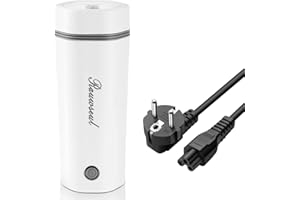 RAUWSEUL Bollitore elettrico da viaggio, mini tazza riscaldante portatile 450 ml, mini tazza riscaldante interna in acciaio inox 1304, chiusura automatica (bianco)