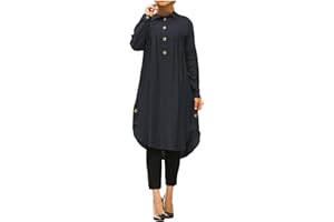Bluelucon Muslimisches Kleid für Damen, einfarbig kaftan elegantes Lange Tasten abaya robe für Frauen islamische kleider Araber damen Gewand