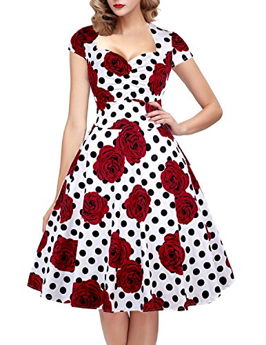 oten Vestido de Fiesta de Rockabilly del Estampado del cráneo del azúcar Floral de la Navidad de la Navidad Mujeres