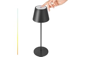 ‎UUFFOO LED Akku Tischlampe Dimmbare Outdoor Kabellos Tischlampe Mit Speicherfunktion 2700K-4000K Aufladbar Tragbare Wasserdicht Metall Tischleuchte für Schlafzimmer, Arbeit, Restaurant Dekoration.(schwarz)