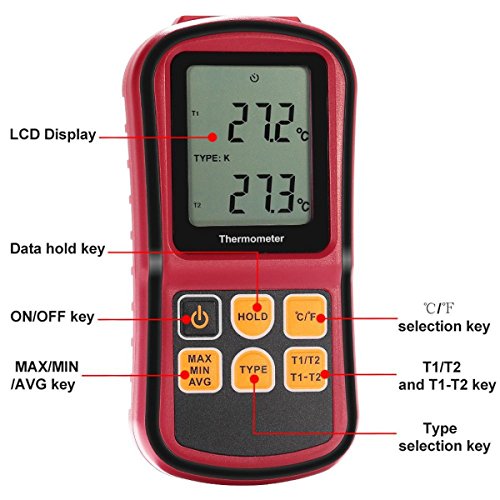 Temperaturmessgerät, GOCHANGE tragbar Digital-Thermometer Dual Channel Temperatur Tester für K / J / T / E / R / N Thermoelement mit LCD-Hintergrundbeleuchtung Thermoelement - 3