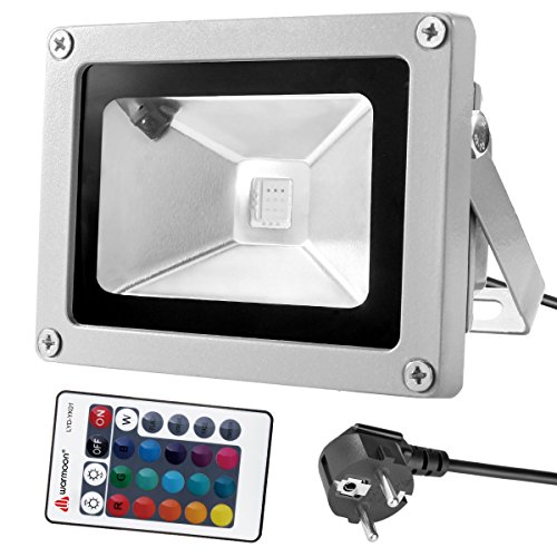 Warmoon 10W RGB LED Fluter Strahler Licht die Wasserdichte Sicherheitsleuchten mit EU Plug & Fernbedienung