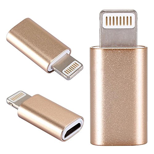 2x USB Blitz to Micro USB Type B Adapter Konverter für iPhone 5 6 6s 7 7s plus iPad iPod, kompatibel mit Apple iOS alle Versionen (Gold)