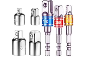 NEWDER Colore Set di 3 Chiavi a Bussola 1/4"/1/2"/3/8" + Adattatore in 4 Pezzi 1/4 su 3/8 – 3/8 su 1/4 di Pollice – 3/8 su 1/2 – 1/2 su 3/8 di Pollice