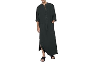 YAOHUOLE Hommes Coton Lin Caftan Robes Musulmanes pour Homme Men Casual Kaftan Thobe