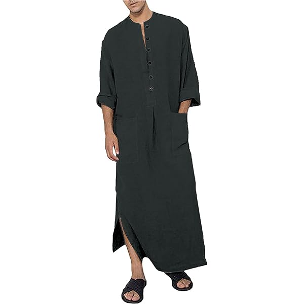 Robe Musulmane Pour Homme Ethnique Kandoura Vêtements De Prière Style Saoudi Dishdasha Musulman Caftan Abaya Dubaï Robe Moyen-Orient Arabe Thobe Vêtements Arabes Islamiques, Beige, L