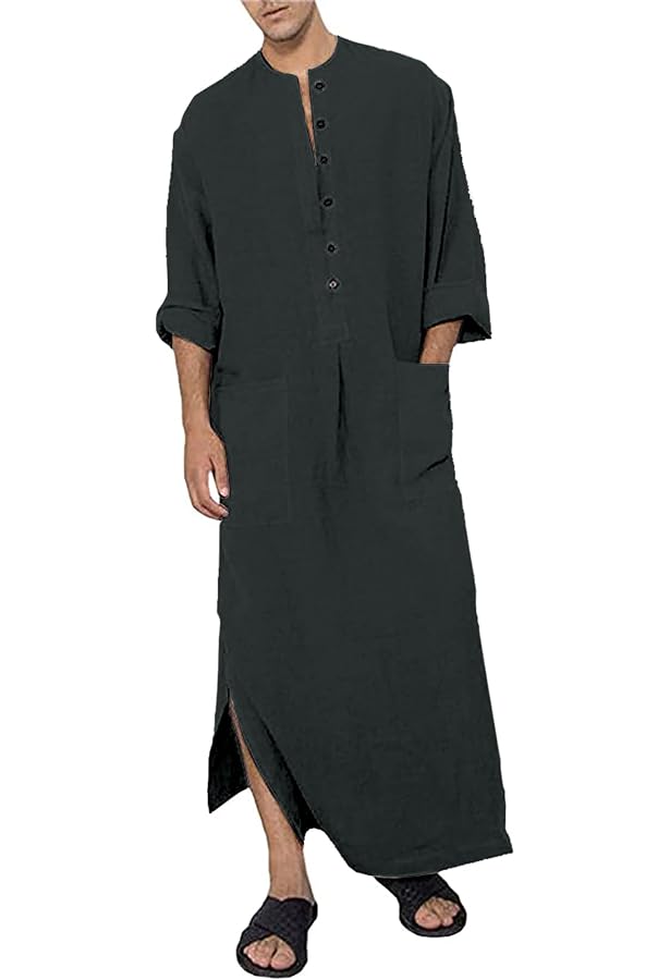 Caftan Homme Manches Longues Coton Lin LVCBL - Thobe Confortable Col Tunisien