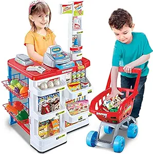 VACHCHHARAJ SALES Kids Pretend Play Home Supermarkets Toys Trolleys with Mini Shopping Car for Kids