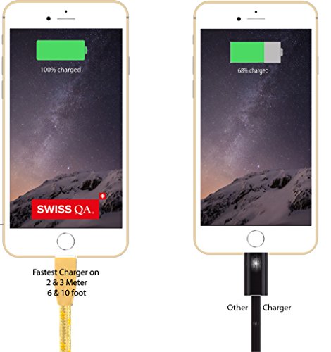 Lightning Kabel – 1m, Gold, Neustes Design – Sehr schnelles iPhone 7 Ladekabel – verstärktes USB Datenkabel mit Knickschutz – Für Apple iPhone 7 6 5, iPad, iPod – SWISS-QA Geldrückgabe Garantie - 6