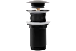 OPERMAXER Bonde universelle sans trop-plein, vis de vidange pop-up, en laiton massif, pour lavabos et lavabos, installation sans outil, noir mat et sans trop-plein