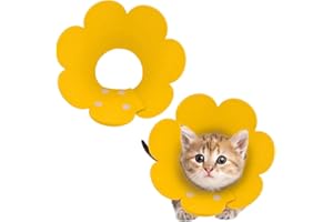 JEYORZY Collier de Protection Doux pour Chats et Chiots (XS), Anti-Morsure, Anti-Lick, en Feutre Jaune, Ajustable, en Forme de Tournesol