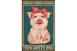LINQWkk Plaque murale humoristique en métal « Wash Your Hands » en forme de cochon « Wash Your Hands » - Décoration d'intérieur - 20,3 x 30,5 cm