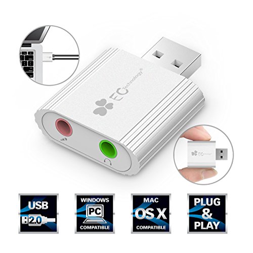 EC Technology Externe USB Soundkarte Aluminium C Media Chipsatz, Kompatibel mit Windows, Mac, Plug & Play-Silber - 5