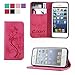 Produktbild COOVY® Cover für Apple iPhone 5 / 5s / SE Case Wallet Schutz Etui mit Kartenfach, Standfunktion + Schutzfolie - Design Blume | Farbe hotpink