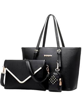 Coofit Damen Handtaschen PU Leder Messenger Bags Tragetaschen Satchel Clutch Wallet Geldbörse, Black, L
