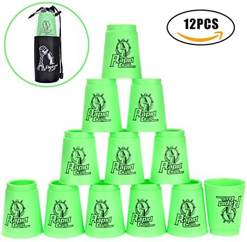 Quick Stacks Cups, 12 Sets Of Sports Stacking Cups With Quick Release Stem Speed Training Game(Green)