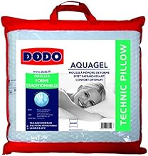 Dodo 8221660 Aquagel Oreiller Uni Taie Polyester/Modal + Sous-Taie Polyester Jersey + Garnissage Bloc de Mousse Visco&eacute;lastique Polyur&eacute;thane &agrave; M&eacute;moire de Forme Blanc 60 x 60 cm