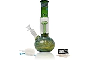 SUMMER SUNSET LTD Green 80s Swirl Glass Bong – 14mm Beaker Water Pipe with Percolator Recycler, Retro Glass Dab Rig with Bowl Piece – 26.5cm Portable Smoking Pipe