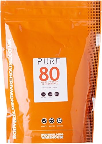 Pure Whey Protein Concentrate 80 - Premium Grass Fed, Low Carb, Low Fat Supplement - 20g Protein Per Scoop - Bodybuilding Warehouse (Chocolate Cookie, 500g)