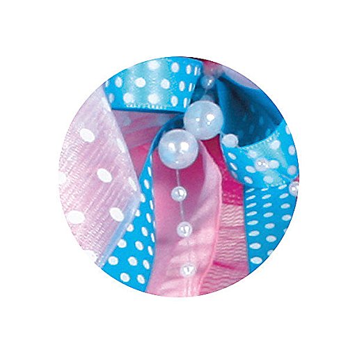 große 3-D Schleife – 24 cm breit u. 54 cm lang – mit Perlen rosa pink blau – für Geschenke und Schultüten - 2