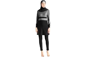 CaptainSwim Women's Muslim Swimwear 3 Pieces Colour Block Full Cover Hijab Modest Swimsuit Bikini Islamic Beach Suit