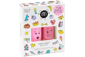 Nailmatic Kids Pop - Kit Vernis enfant à l'eau (2) + Stickers pour Ongles Autocollants Nail Art - Vernis à Ongles Enfant Non Toxique - Manucure Enfant - Cadeau Fille Garçon 3 ans et +