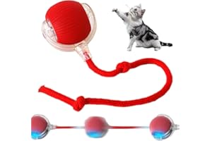 Gahwa Interactive Rolling Dog Ball, Dog Toy Ball with Cord, Smart Automatic Rolling Ball for Cats and Dogs, Interactive Dog Toy, Electric Dog Ball (Red)