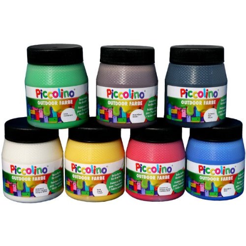 Outdoor Dekorationsfarben Set 7x 250ml - Rot, Gelb, Grün, Braun, Blau, Weiß, Schwarz - Deko Farben für Außen