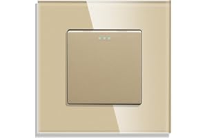 CNBINGO Interruptor de botón de balancín con puntos fluorescentes, placa de pared Oro de cristal de cristal moderno, interruptor de luz individual, interruptor de 1 bandas de 1 vía, 10A 250V