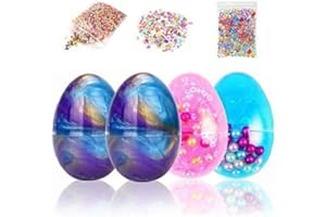 ROPNIIK Fluffy Slime,Simuer Galaxy Putty Egg Slime d'oeuf de Cristal colorés en Floam Boue Scented Soulagement du Stress Sludge Jouets +Foam Perles Fishbowl Beads pour Enfant et Adulte(Pack de 4+3)