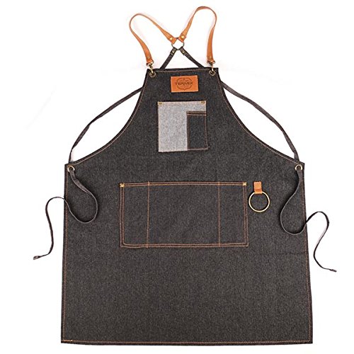 Termix Professional Barber Apron Very resistant material in dark denim, with brown leather armholes Self adjusting