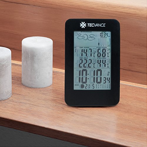 Tecvance NT-1898 Digitale Funkwetterstation mit Hintergrundbeleuchtung inkl. 2x Außensensor und Batterie, schwarz - 6