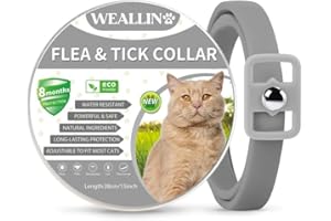 WEALLIN Collare Antiparassitario per Gatti, Collare Antipulci per Gatti con Protezione di 8 Mesi, Realizzato Con Oli Essenziali Naturali, Regolabile e Lmpermeabile Adatto a Tutti i Gatto, Grigio