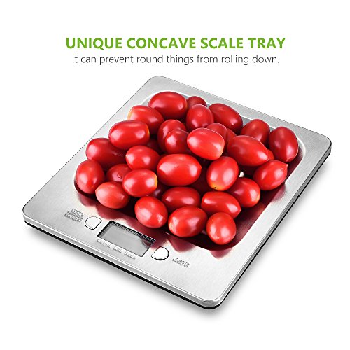 Topop Küchenwaage mit 11lb 5kg Gewicht Kapazität Electronische Edelstahl Kitchen Scales Digitalwaage Nahrungsmittelskala mit 4 Maßeinheiten - 8