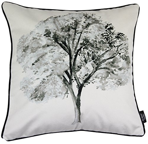 Wald Tree Sofakissen mit Polyesterfüllung - Printed Weich Samt Schwarzweiß 40 x 40cm