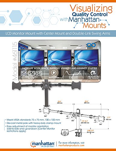 Manhattan Tischhalterung mit Monitorarm für 3x Displays bis 30 Zoll zweifach schwenkbar 461115 schwarz - 7