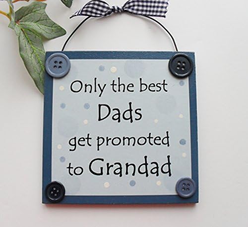 Only the best Dads get promoted to Grandad wooden keepsake plaque - blue