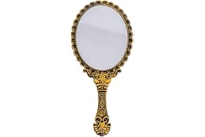 KABAKE Specchio portatile, specchio portatile con manico, piccolo pacchetto da viaggio, specchio compatto, decorativo vintage, per trucco cosmetico, per ragazze e donne, bronzo