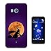 Produktbild 002128 - Cool scary Witch On Broom Stick Halloween Character Full Moon Silhouette Design HTC U11 Fashion Trend Silikon Hülle Schutzhülle Schutzcase Gel Rubber Silicone Hülle