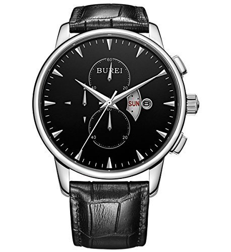 BUREI Herren Armbanduhr Chronograph Herrenuhr Leder schwarz BM-7003-01E BUREI Herren Armbanduhr Chronograph Herrenuhr Leder schwarz BM-7003-01E