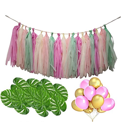 Ensemble de f?te hawa?enne d?coration guirlandes de luxe 52?Pcs Style hawa?en empavesado/de papier D?coration d'anniversaire Ballon de simulation Feuille Monstera Set pour f?te th?matique de Play