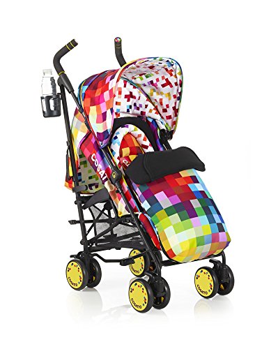 Cosatto Supa Pixelate - Silla de paseo con manillar ajustable, cesta y capota convertible, multicolor