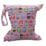 Baby Infant Waterproof Zipper Reusable Cloth Diaper Bag (Colorful Owl Pattern Pink)