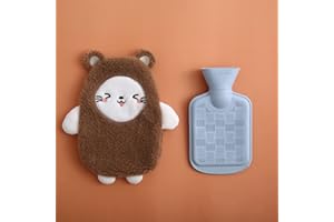 ROIMOE Premium Wärmflasche mit Weichem Bezug Abnehmbare 0.5 Liter Kinderwärmflasche Sichere und Haltbare Naturkautschuk Warm Hot Water Bottle Beste Geschenk (Katze-Braun)