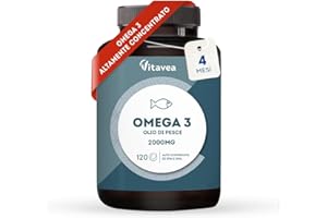 VITAVEA Omega 3 Olio di Pesce con 1000 mg EPA e 500 mg DHA - Alto Dosaggio Quotidiano - Senza Retrogusto - 2000 mg Olio di Pesce - 120 Capsule Softgel - Integratore Omega 3 e Acidi Grassi Essenziali EPA DHA