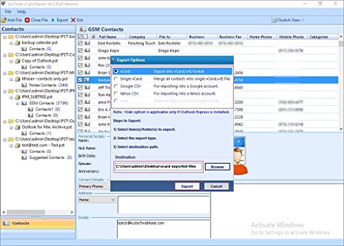 vCard Export