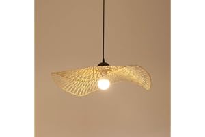 AUCF Lampe Suspension Rétro En Bambou Rotin Lustre Tissé À La Main E27 Réglable En Hauteur Pendentif Lumières Bambou Restaurant Loft Éclairage Décoratif Salon Chambre Cuisine Lustre,55cm