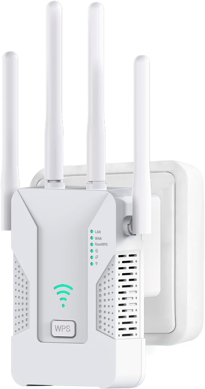 U81 Repetidor WiFi, Amplificador Señal WiFi 300Mbps con 2 Puertos Ethernet y 4 Antenas, Señal Estable y Fuerte, Compatible con Todos los Dispositivos de Red, Modos Ap/Repetidor/Enrutador